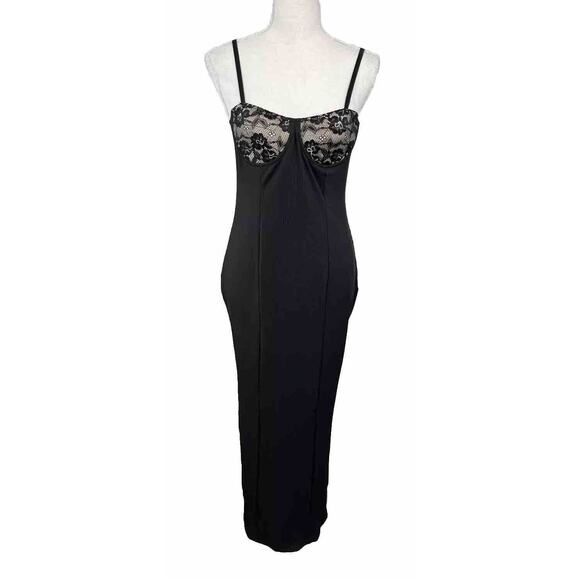 Unbranded Dresses & Skirts - Women’s Black w Bust Lace Corset Split Bodycon Midi Dress Spaghetti Straps Sm